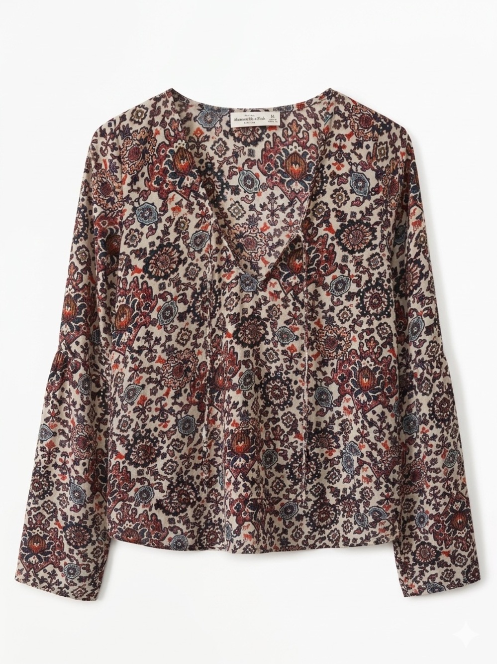 Abercrombie & Fitch Beige Floral V-Neck Long Sleeve Blouse